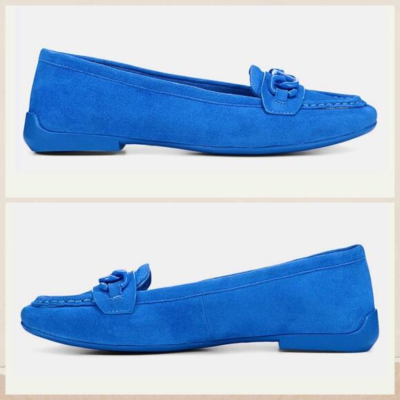 NIB Franco Sarto 7.5M Farah Blue Suede Chain Loafer Flats - Picture 3 of 13